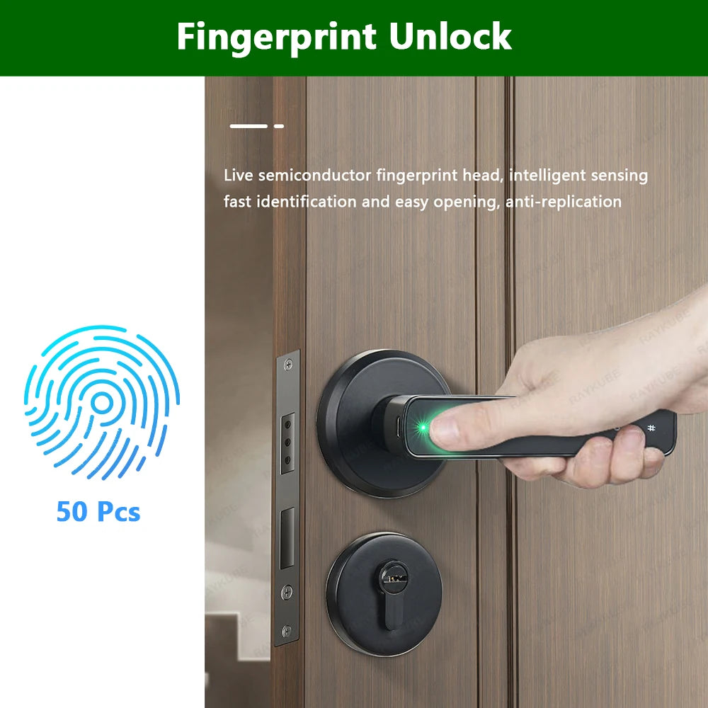 RAYKUBE M3 Tuya BLE Smart Fingerprint Electronic Door Lock Password Lock with Keys Smartlife/Tuya APP Unlock Delivery From USA