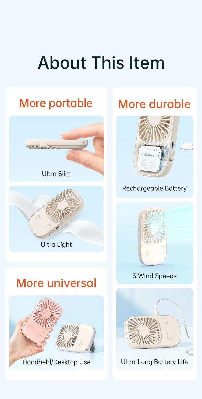 JISULIFE Mini Handheld Fan, Small Fans Portable with Bracket, USB Rechargeable Desk Fan ,Makeup Eyelash Fan ,Send Lanyard