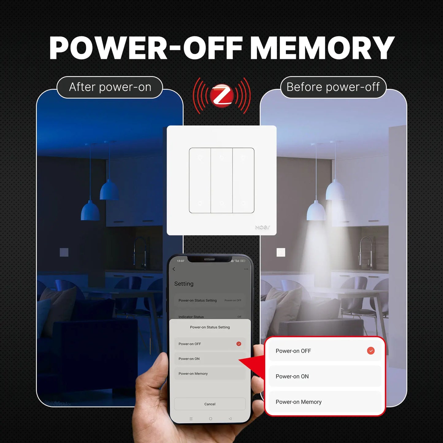 MOES Star Ring Series ZigBee Smart Dimmer Switch for Light Dimming Smart Life APP Work with Alexa Google Home Dimmable 1-3Gang