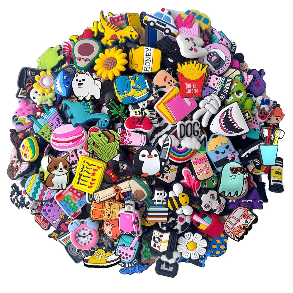 20-100PCS Wholesale Random Cartoon animation Shoe Charms Animal Garden Shoes Decrations Accessories Buckle For Kids X-mas Gifts