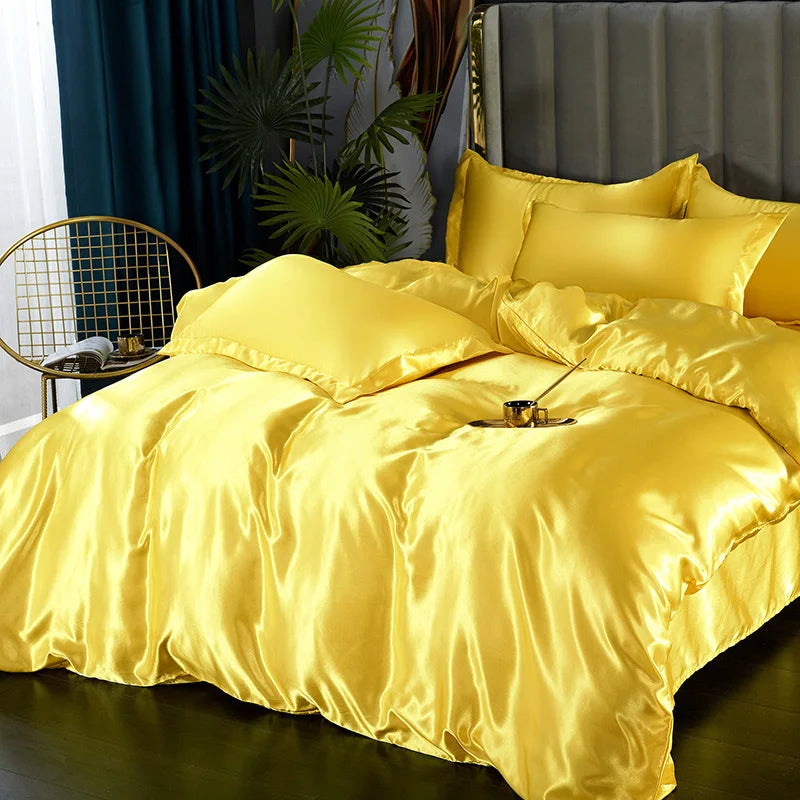 Silk Bedding Set with Duvet Cover Pink Bed Sheet Set with PillowCase 100% Pure Silk Bed Linen Set King Queen Full Twin Size