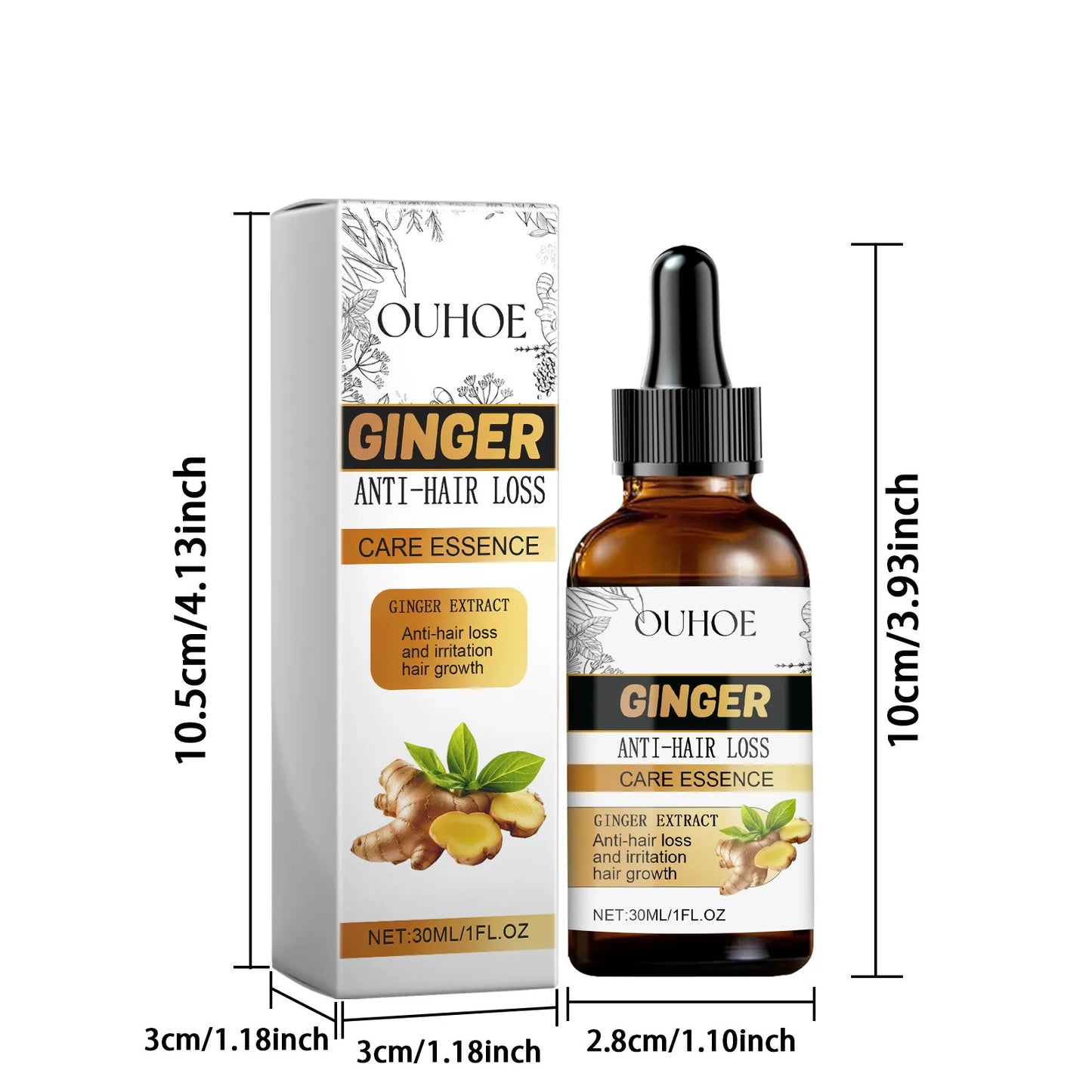 OUHOE Ginger Hair Growth Serum Improve Frizz Prevent Baldness Scalp Repair Smooth Nourishment Hair Care Essential Oil 30ml