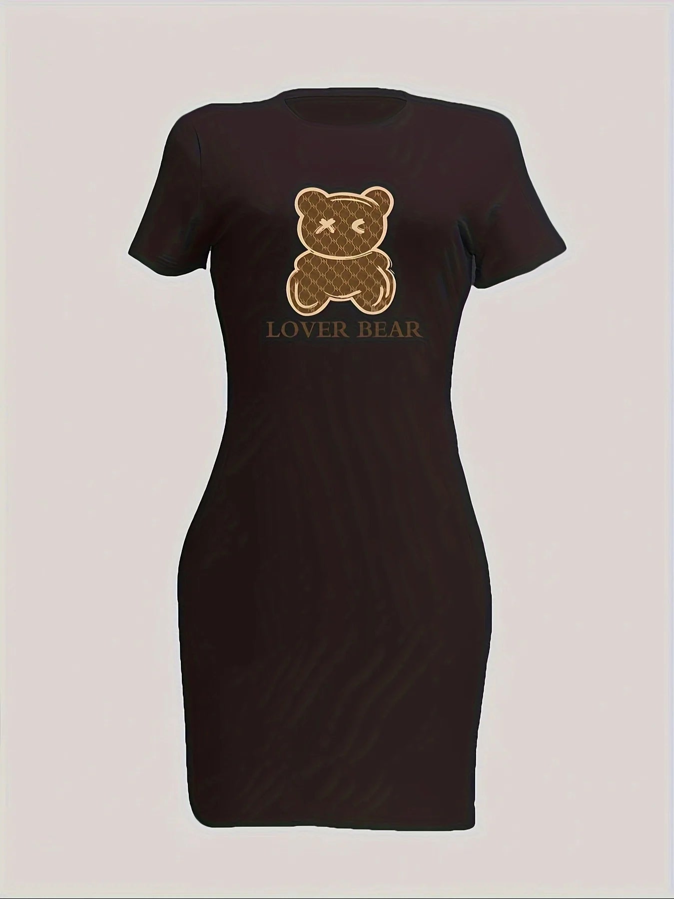 Women's Fashion High Quality Short Sleeve Loose Spor summer LOVER BEAR print short sleeved round neck loose casual T-shirt dress