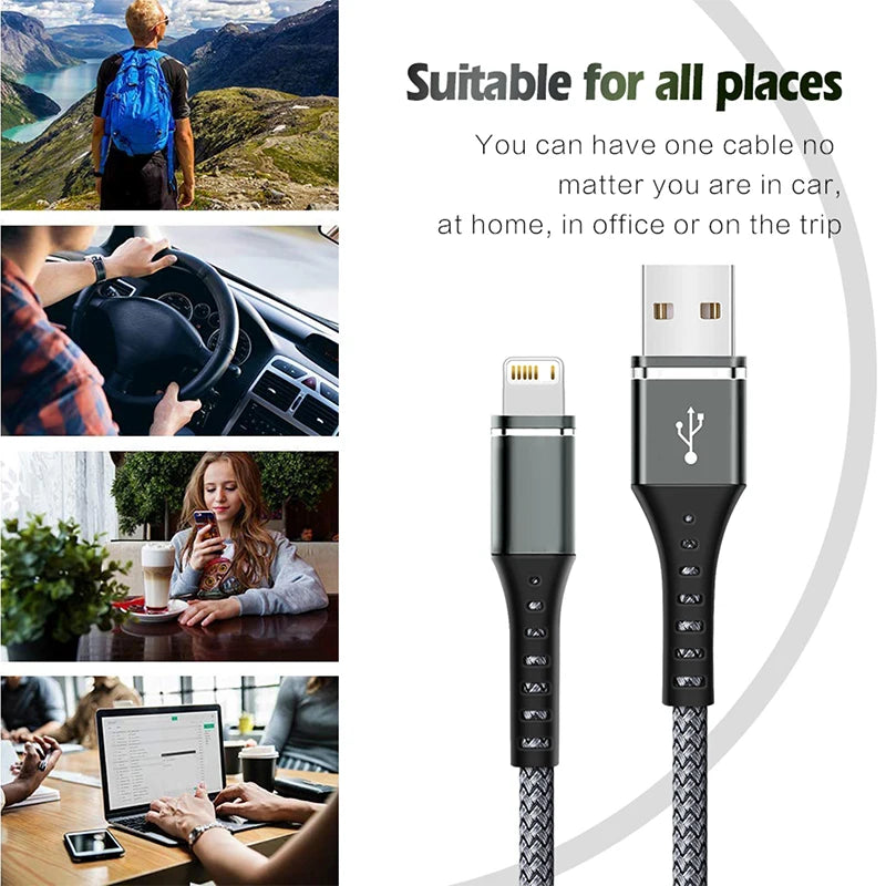 Original Fast USB Charging Cable for iPhone 14 8 7 6S Plus X XR XS 13 12 11 Pro Max SE Nylon Braided USB Charger Cord Data Cable