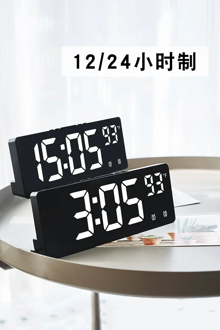 Voice Control Digital Alarm Clock Temperature Dual Alarm Snooze Desktop Table Clock Night Mode 12/24H LED Clock Watch Desk