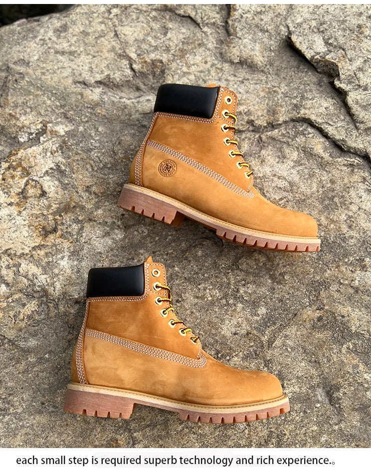 New Work Boots Men's Original Comfy Shoes Outdoor Hiking Leather Casual Shoes For Men Basic Boots Waterproof Yellow Boots