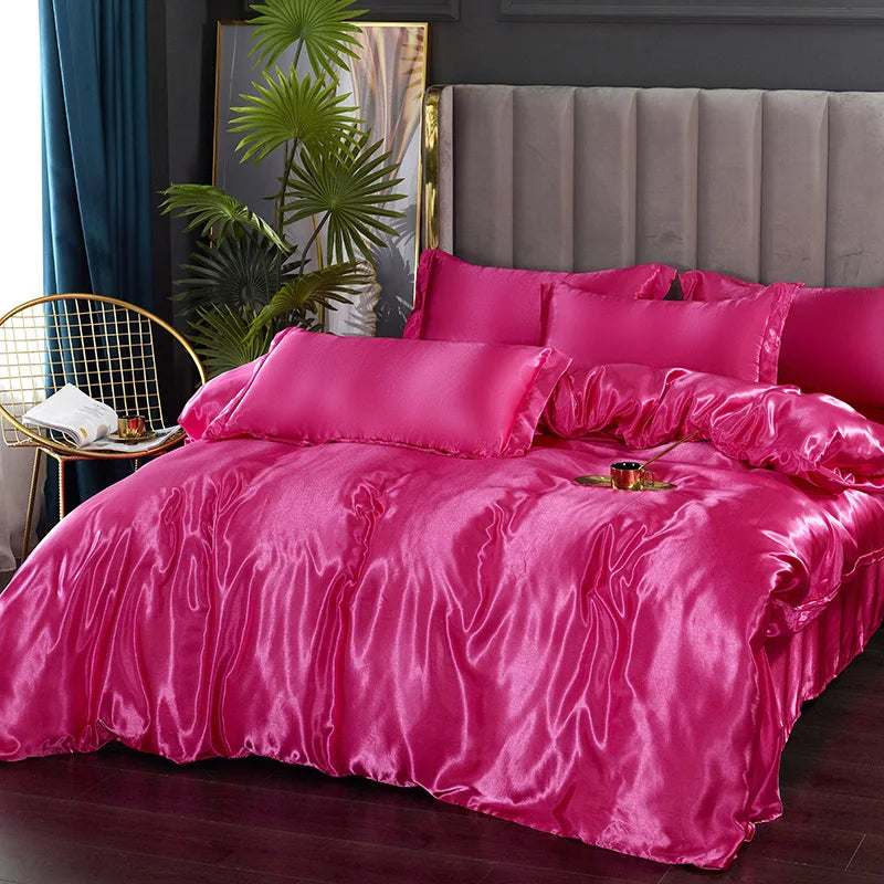 Silk Bedding Set with Duvet Cover Pink Bed Sheet Set with PillowCase 100% Pure Silk Bed Linen Set King Queen Full Twin Size