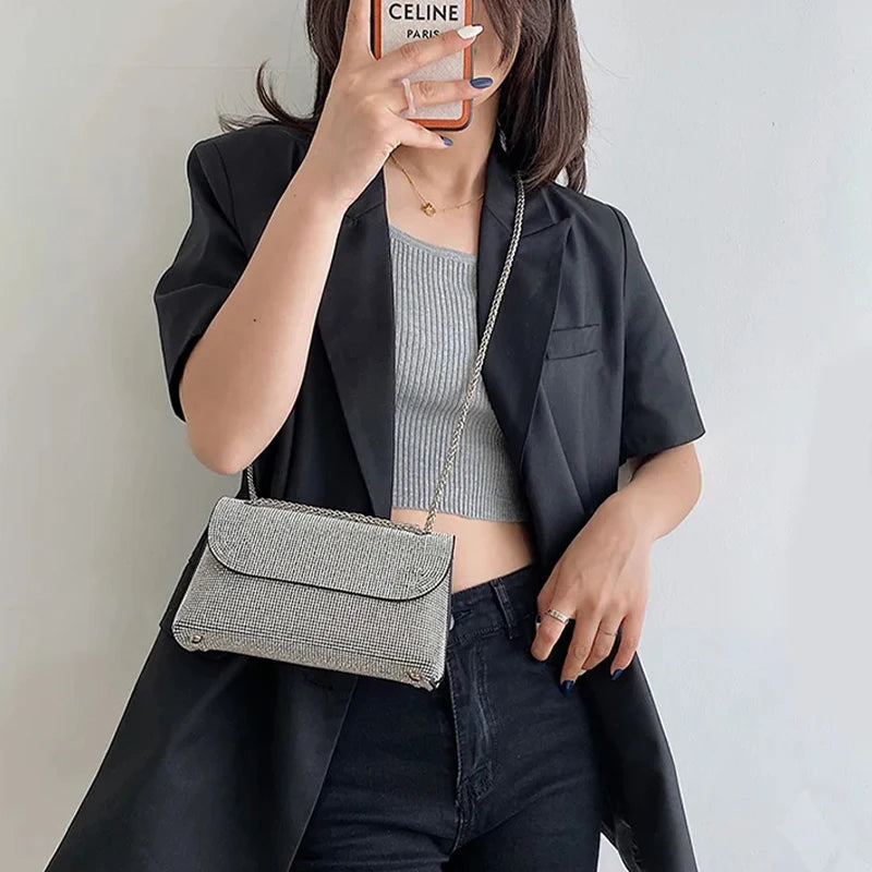 JIOMAY Mini Shoulder Bag for Women Designer Purses and Handbags Bling Rhinestone Clutch Bags Girls Chain Crossbody Bag Wholesale