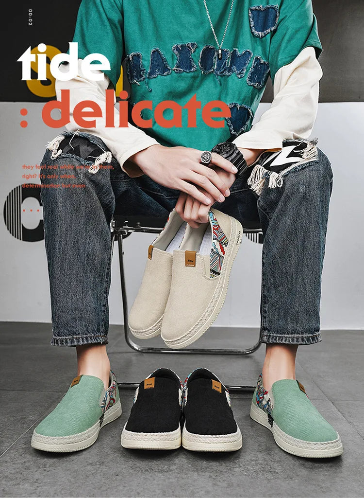 Flat Canvas Shoes For Men Fisherman Linen Cloth Loafers Summer Men's Sneakers New Style Shoes Sneakers Male Casual Shoes Man