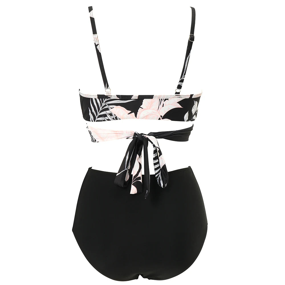 High Waist Sexy Bikini Set 2024 Biquini Swimwear Women Two Pieces Swimsuit Floral Beachwear V-Neck Bathing Suits Female