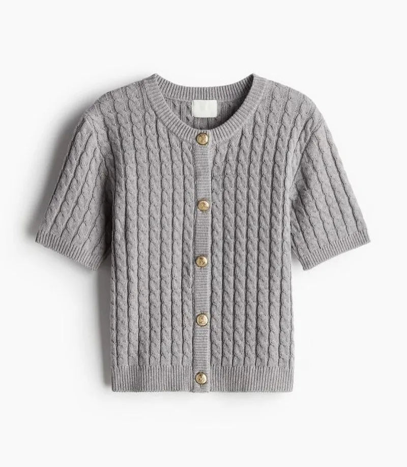 Trendix Women Winter Knit Cardigan Winter Street Fashion Patchwork Ribbed Short Sleeve Sweater Autumn Commute Knitwear Crop Top