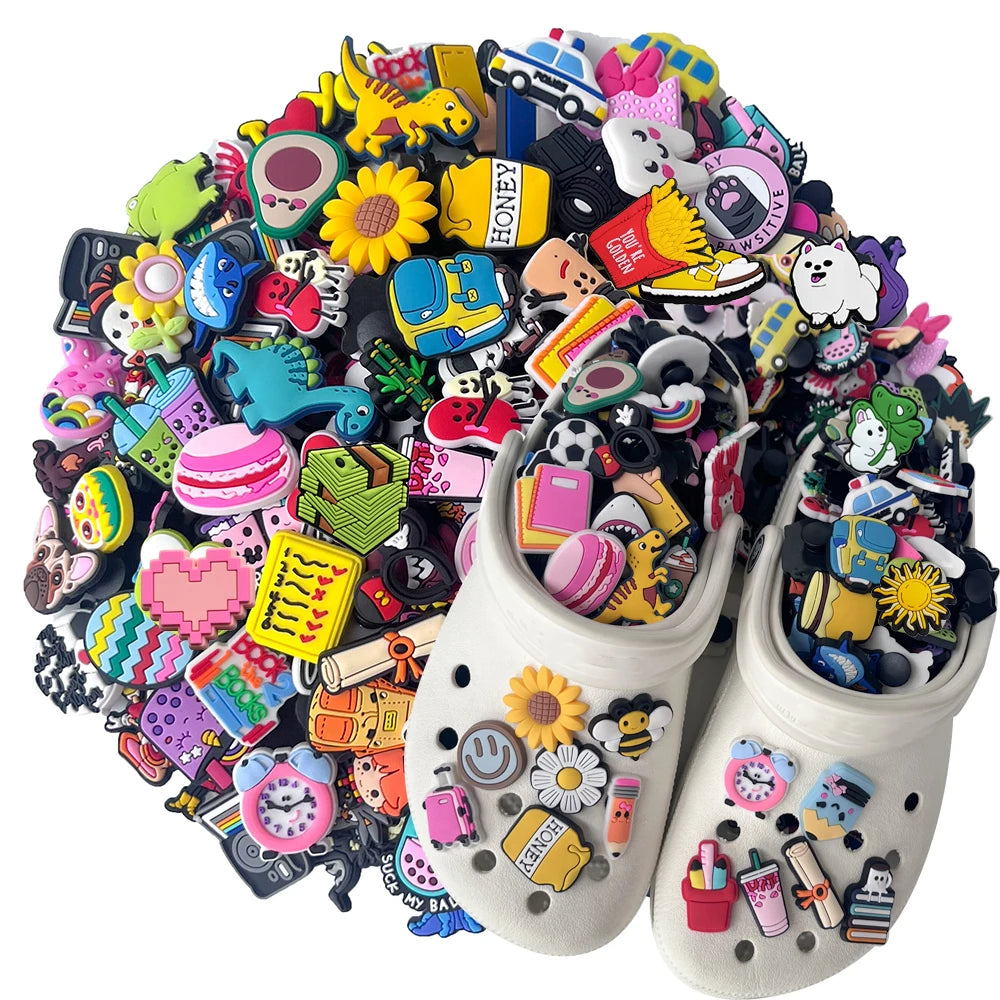 20-100PCS Wholesale Random Cartoon animation Shoe Charms Animal Garden Shoes Decrations Accessories Buckle For Kids X-mas Gifts