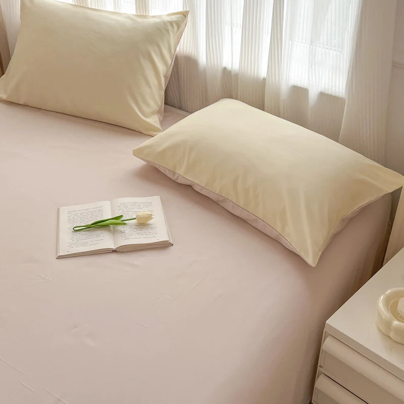 2-side Solid Color Brush Fabric Bed Set 4 Pieces Duvet Cover Pillowcase Bedding Set Bed Sheet Quilt Cover Single Queen King Size