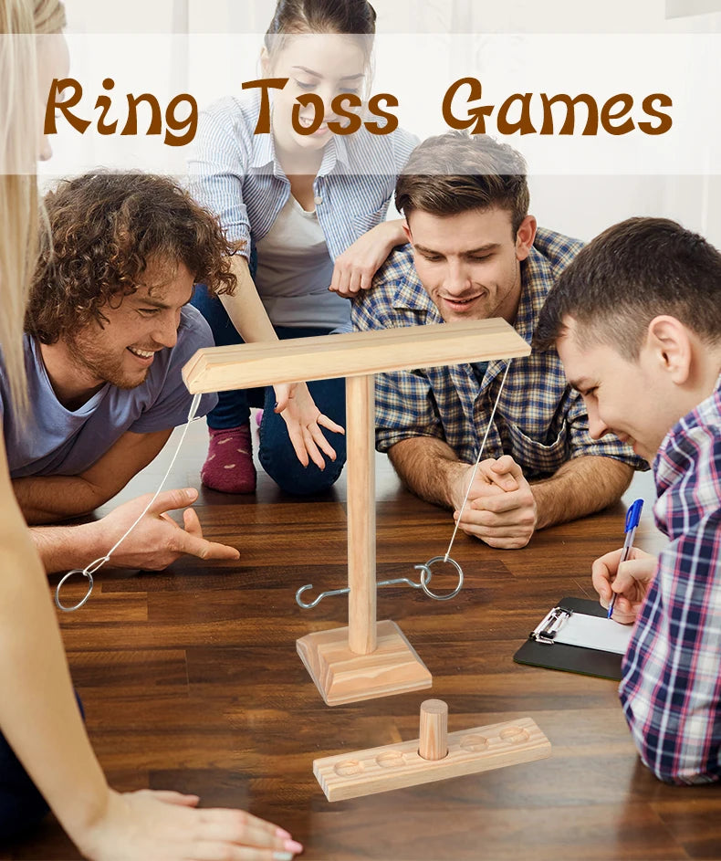 Ring Toss Games for Kids Adults Home Party Drinking Games Fast-paced Handheld Wooden Board Games Shot Ladder Bundle Outdoor Bars