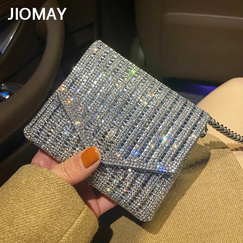 JIOMAY Mini Shoulder Bag for Women Designer Purses and Handbags Bling Rhinestone Clutch Bags Girls Chain Crossbody Bag Wholesale