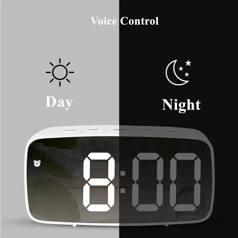 Acrylic/Mirror Digital Alarm Clock Voice Control Snooze Night Mode Table Clock 12/24H Anti-disturb Funtion Electronic LED Clock