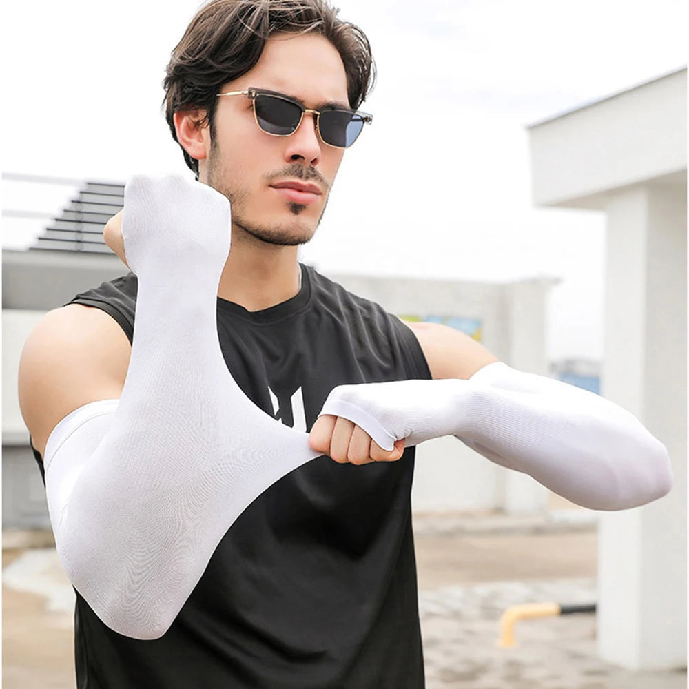 Plus Size UV Solar Arm Sleeves Men Cycling Cool Muff Summer Ice Silk Elastic Arm Cover Driving Anti-Sunburn Cool Hand Sleeves