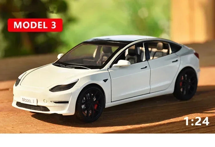 1:24 Tesla Model 3 Model Y Alloy Car Model Diecast Metal Toy Vehicles Car Model Simulation Sound and Light Collection Kids Gifts