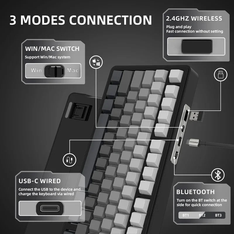 ATTACK SHARK X85 Bluetooth mechanical keyboard, 2.4G tri-mode, RGB Effects,TFT screen, metal knobs,full-key hot-swap, win&mac