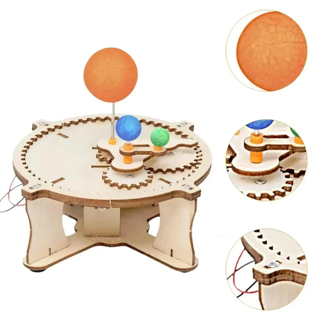 Wooden Sun Earth Moon Planet Solar System Model Kids Puzzle Mechanical Set DIY Science Toy Educational Scientific Experiment Kit