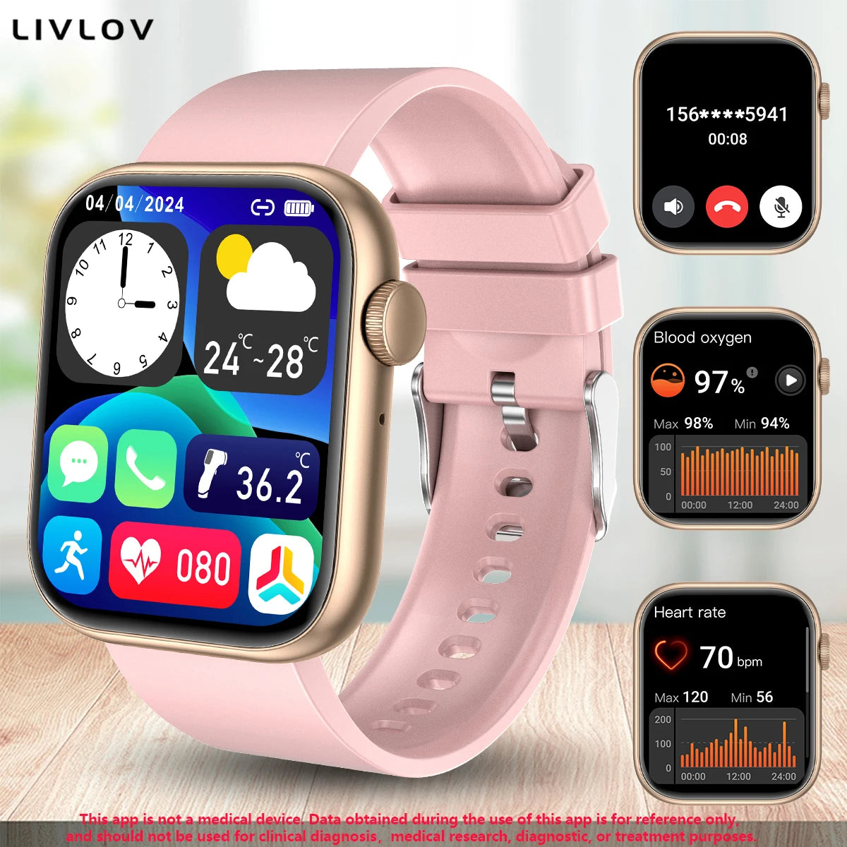 AI Voice Assistant Smart Watch, 2.0'' HD Screen Fitness Tracker with Temp Check/ Breathing Exercise/ Flashlight/ 100+Sports