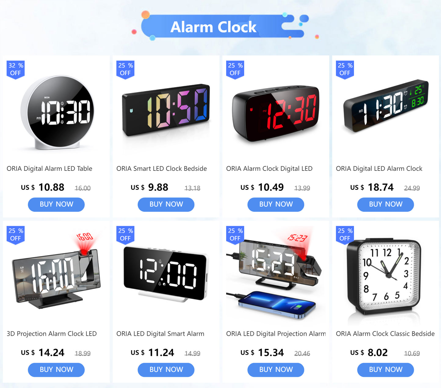 ORIA Alarm Clock Digital LED Clock Voice Control Snooze Time Temperature Display Night Mode Reloj Despertador Desktop Clocks