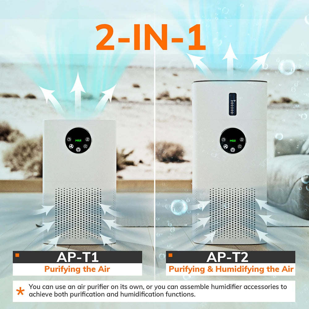 Air Purifier with Humidifier Combo for Home Allergies and Pets Hair, Smokers in Bedroom, H13 True HEPA Filter,2-in-1