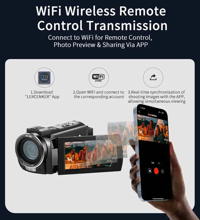 5K UHD Professional Camcorder Ordro AE20 Video Camera Youtube Vlogging Filming Recorder with WIFI IR Night Vision Digital Zoom