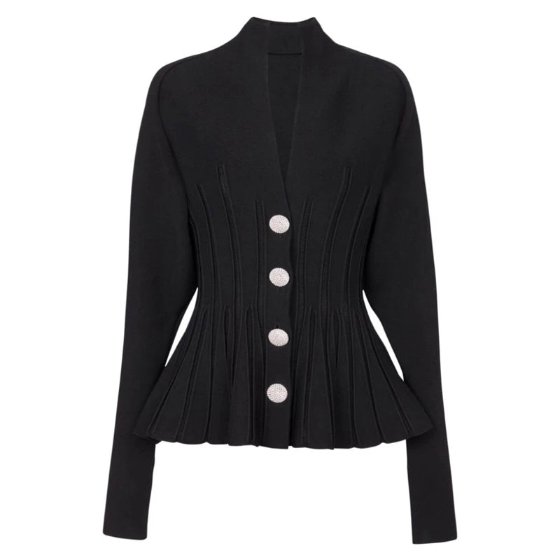 New autumn and winter women's V-neck heavy crystal button waist knitted cardigan y2k Korean version slimming hollow high-end top