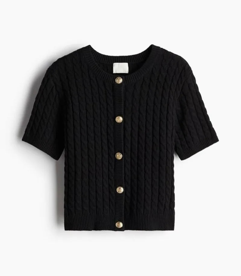 Trendix Women Winter Knit Cardigan Winter Street Fashion Patchwork Ribbed Short Sleeve Sweater Autumn Commute Knitwear Crop Top