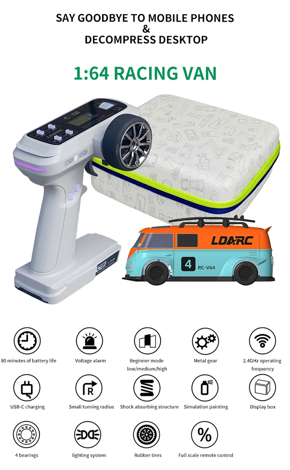 LDARC V64 1/64 MINI RC Simulated Electric Remote Control Model Car Tabletop Bus Vehicle RTR 2.4GHz Adults Children's Toys