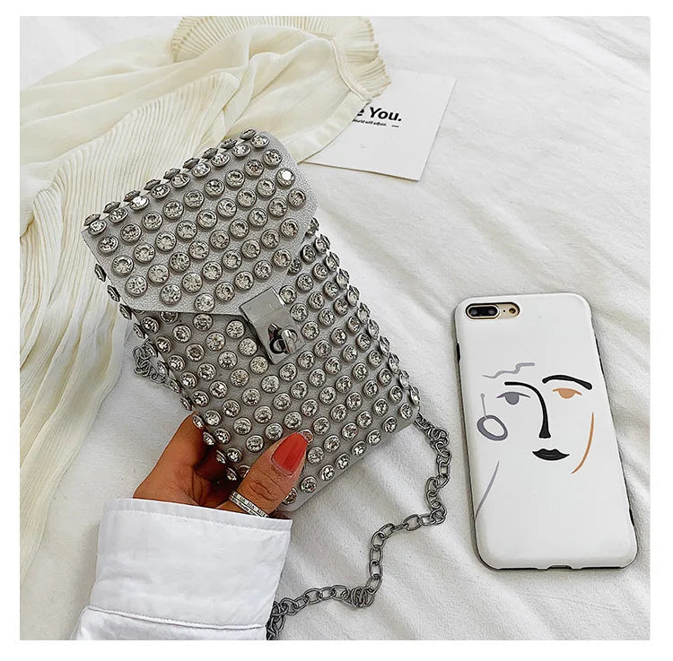 Luxury Full Rhinestone Women Phone Waist Bags Detachable PU Leather Waist Belt Shoe chain Crossbody Shoulder Bag Pack