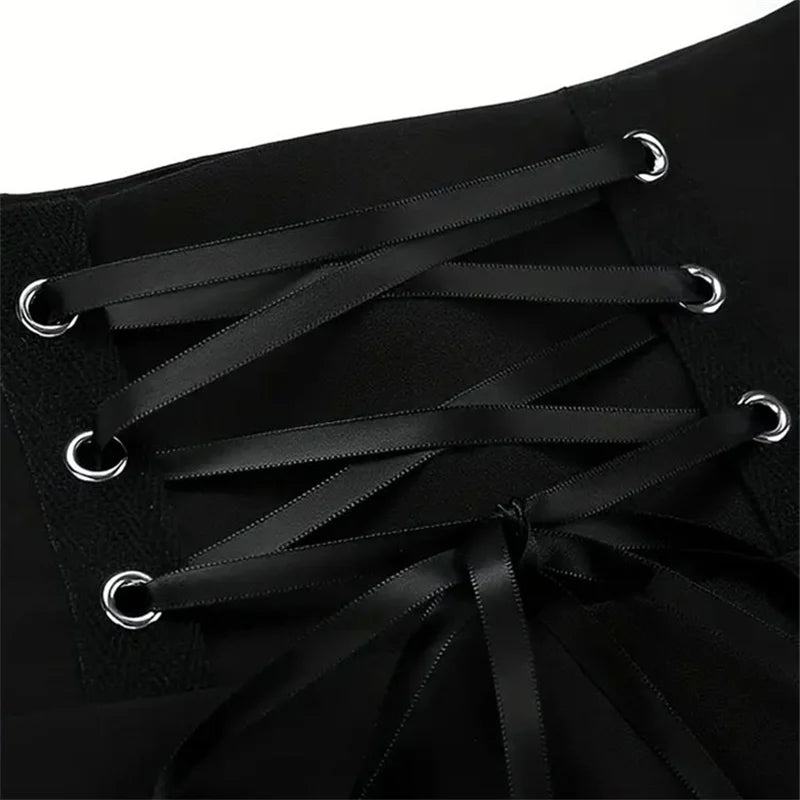 Halloween Mall Goth Skirt Women Harajuku Y2k E-girl High Waist Bandage Black Mini Skirt Dark Gothic Punk Club Wear Streetwear