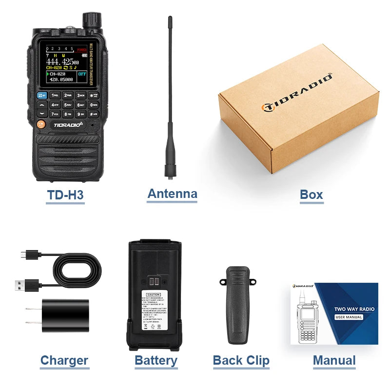 TIDRADIO H3 Walkie Talkie Phone APP Wireless Programming Dual PTT Air Band Long Range Radio USB Type-C Cable Programming &Charge
