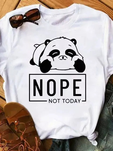 Maycaur Summer Women T Shirt Loose Tops Cute Panda Heart Print Short Sleeve Female Loose Casual T-shirt Ladies Top Teeadad