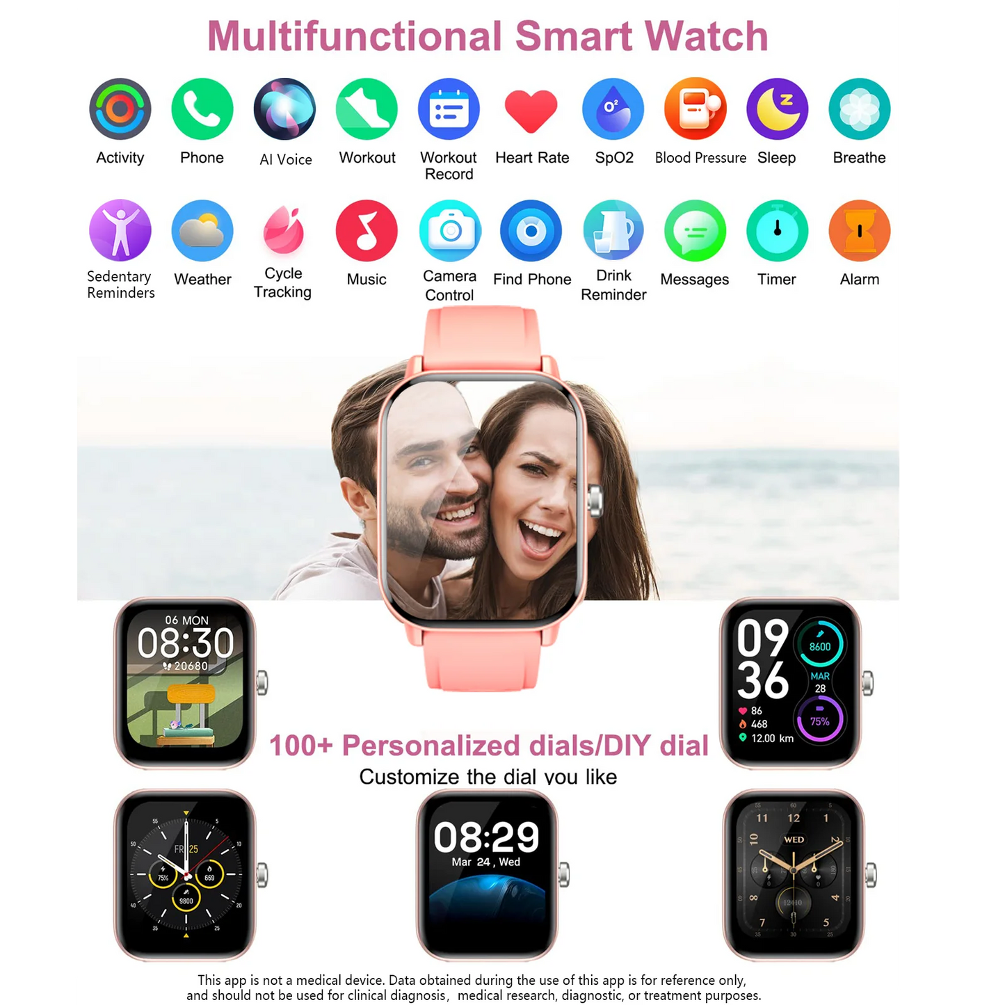 Bluetooth Call Smart Watch for Men Women, 2.01'' HD Touch Screen Activity Trackers with Sleep Monitor/ SMS Alert/ Remote Camera