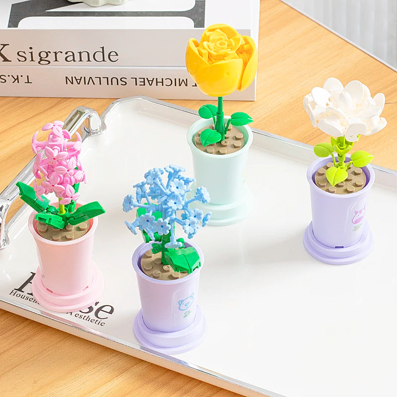 Zodiac Flower Building Block Eternal Bouquet Model Diy Home Decoration Small Particles Educational Toy Children Birthday Gift