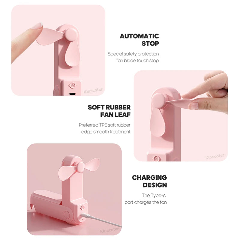 Portable Fan Mini Handheld Fan USB 1200mAh Recharge Hand Held Small Pocket Fan with Flashlight Feature