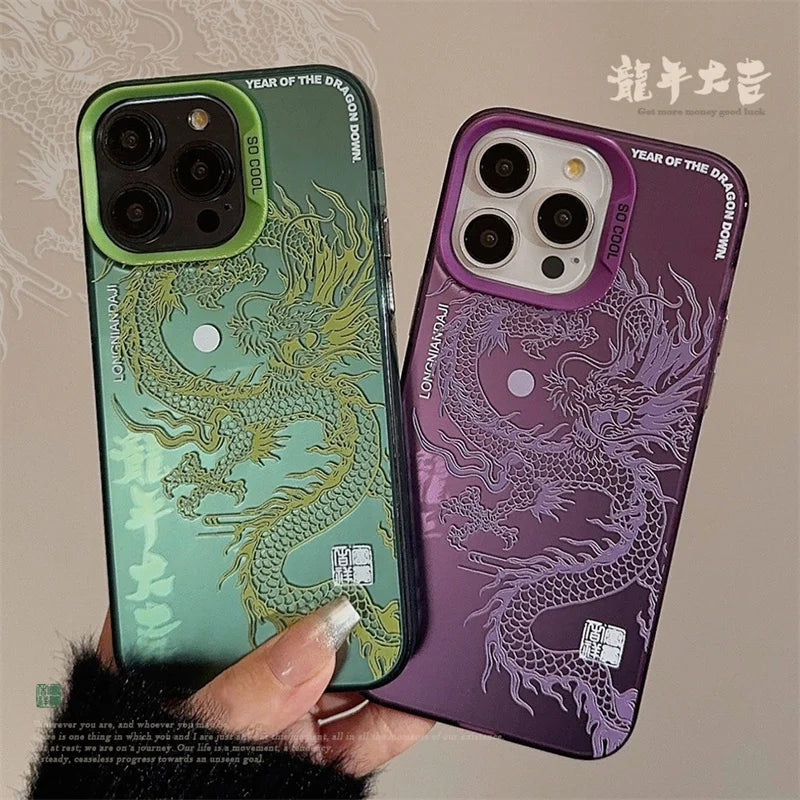 New Luxury Laser Eastern myths legends Chinese dragon Phone Case For iPhone 11 12 13 14 Pro Max 15 Plus 3D Totem Anti-drop Cover