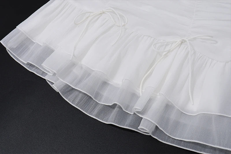 WhereMery Sexy Skirt Mesh Perspective Pleated Mini Skirt Waist Casual Mini Dresses Street Nightclub Summer Women's Short Skirt