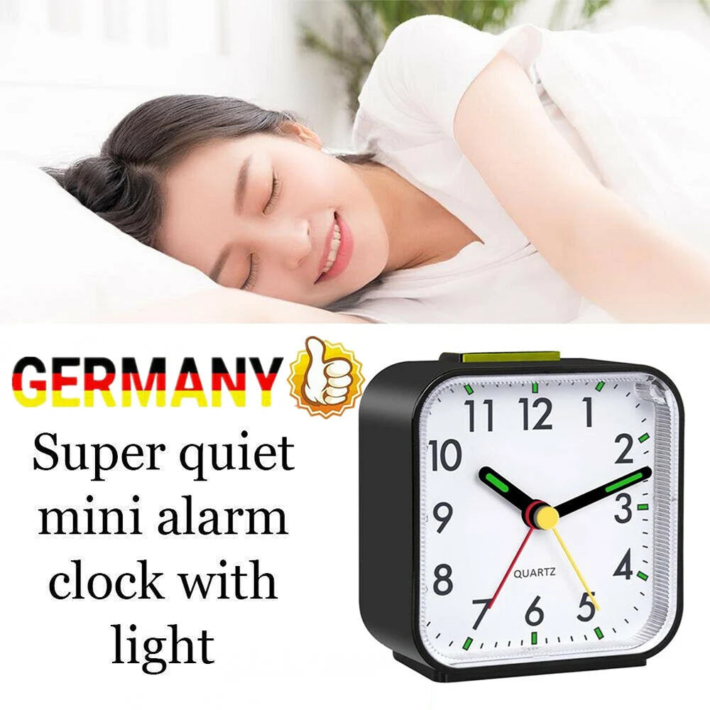 Analogue Silent Alarm Clocks Small Silent Non-ticking Analog Quartz Clock with Light Snooze for Heavy Sleepers Office Bedroom