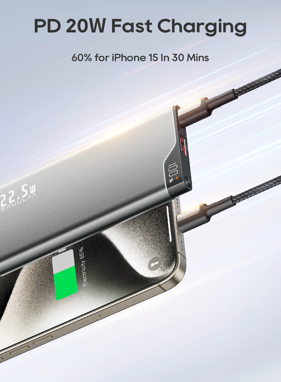 KUULAA 22.5W Power Bank 10000mAh Portable Charger PowerBank Fast Charging External Battery For iPhone 16 15 14 batterie externe