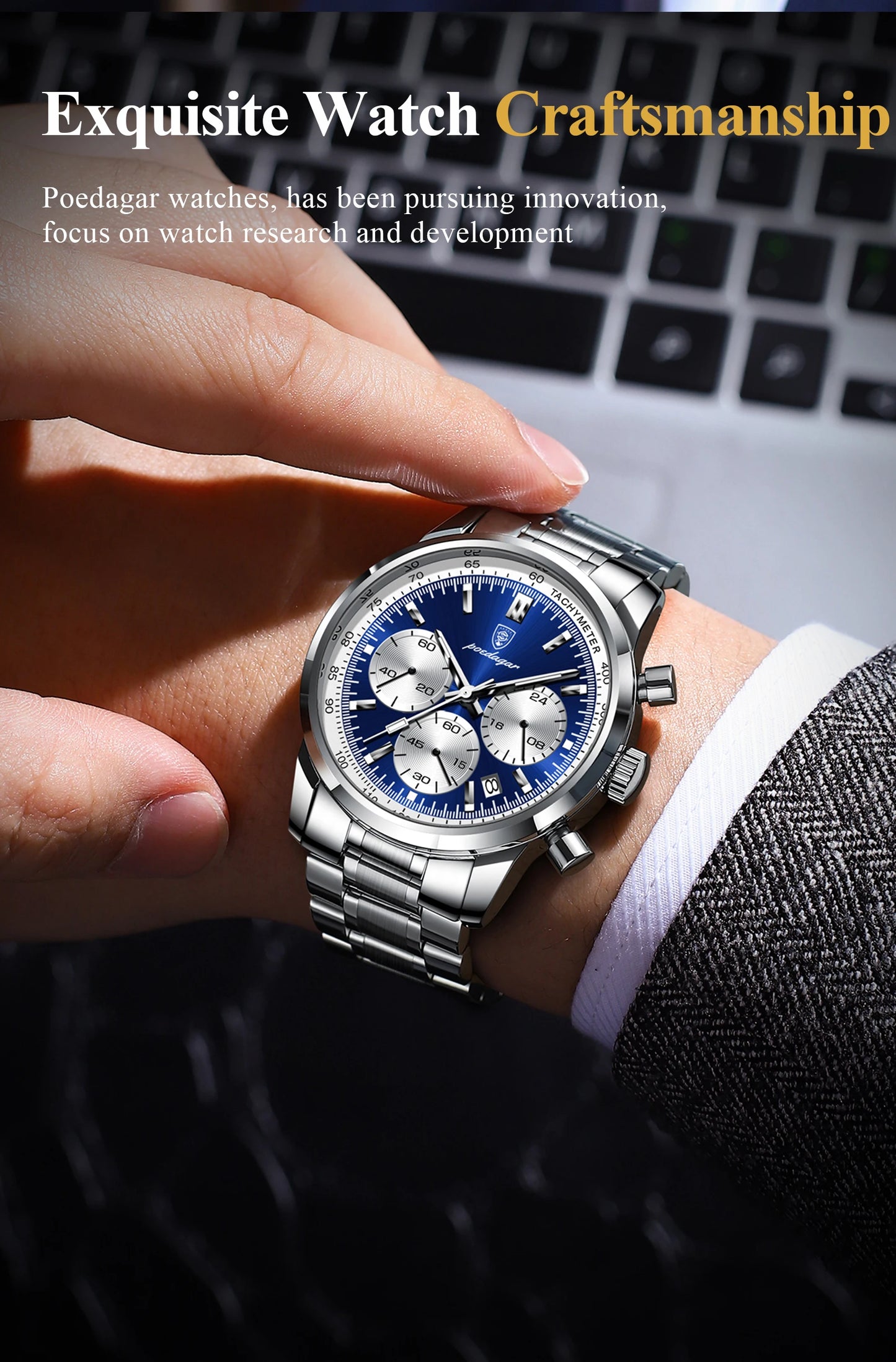 POEDAGAR Luxury Men Watch Waterproof Luminous Chronograph Date Stainless Steel Watch for Men Quartz Military Men's Watches Reloj