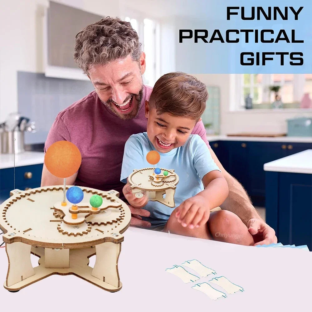 Wooden Sun Earth Moon Planet Solar System Model Kids Puzzle Mechanical Set DIY Science Toy Educational Scientific Experiment Kit