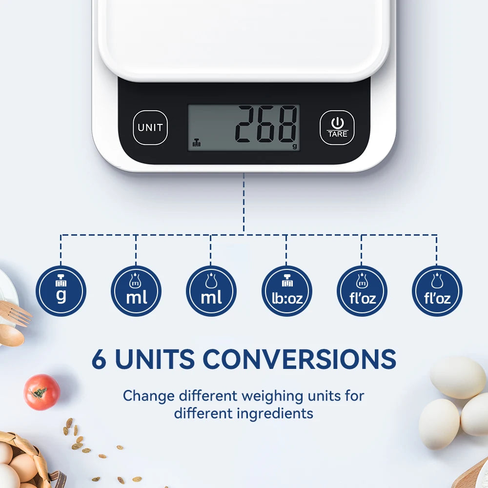 0-1kg/0.1g, 1-5kg/1g, Smart Kitchen Scales Nutrition Food Calorie Scale LCD Digital Kitchen Scale Cooking Baking Scale with App