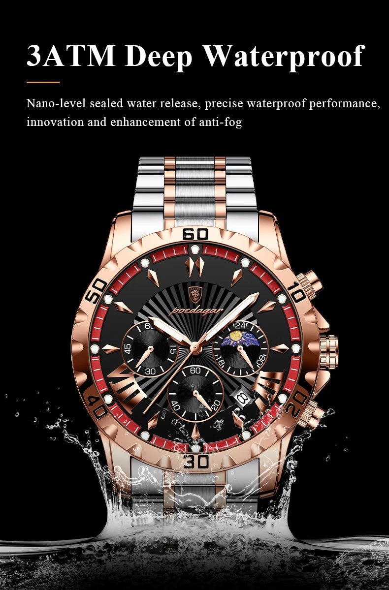 POEDAGAR Luxury High Quality Watch for Man Waterproof Luminous Chronograph Date Men Watch Stainless Steel Quartz Men's Watches