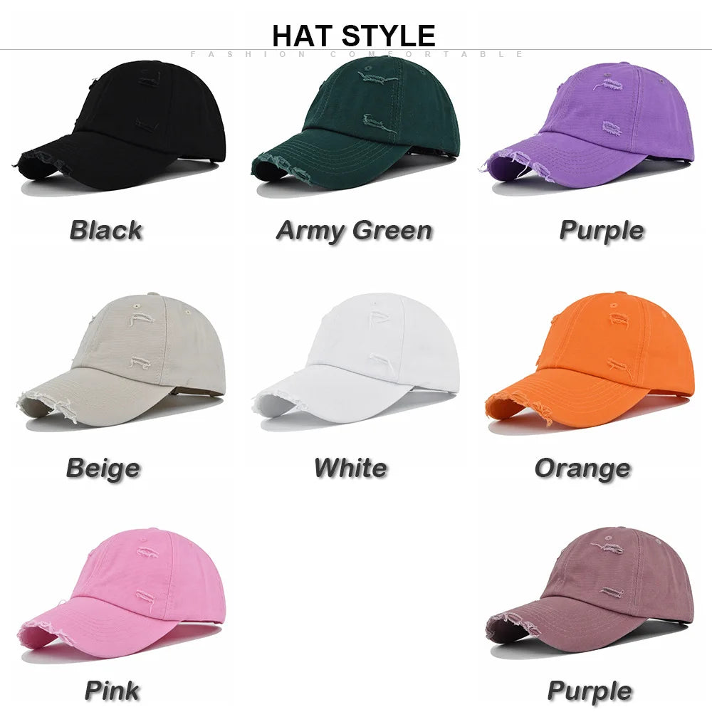 Washed Hole Baseball Cap New Spring Solid Sunhat Men Women Unisex-Teens Cotton Snapback Caps Fashion Hip Hop Vintage Summer Hat
