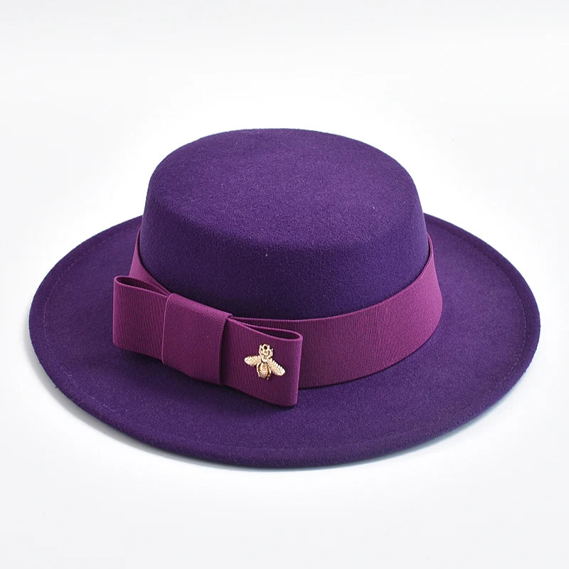 New Fedora Hat for Women Elegant Fashion Formal Wedding Decorate Church Cap Flat Top Bow Party Jazz Hat Chapeau Femme
