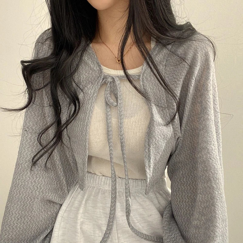 XBBA White Sweet Kawaii Women Cardigan Summer Thin Fashion All Match Shirt Korean Casual Loose Female Lace Up Top New