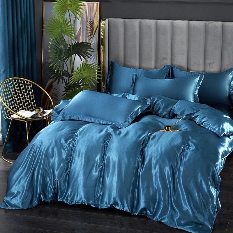 Silk Bedding Set with Duvet Cover Pink Bed Sheet Set with PillowCase 100% Pure Silk Bed Linen Set King Queen Full Twin Size